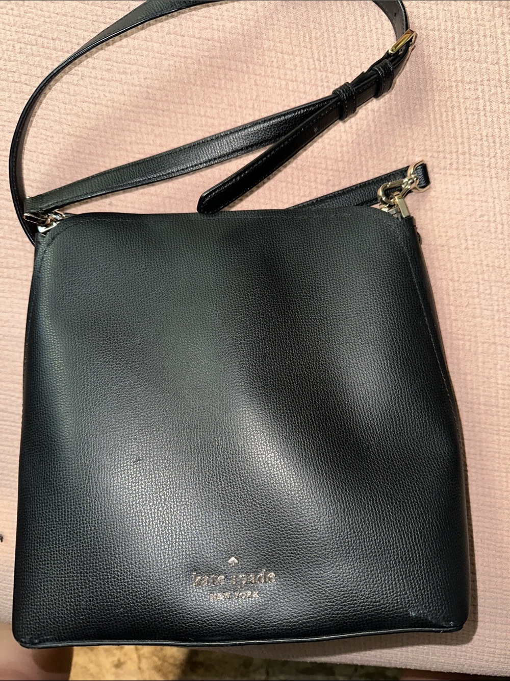 kate spade Black Pebbled Leather Crossbody with Gold Hardware